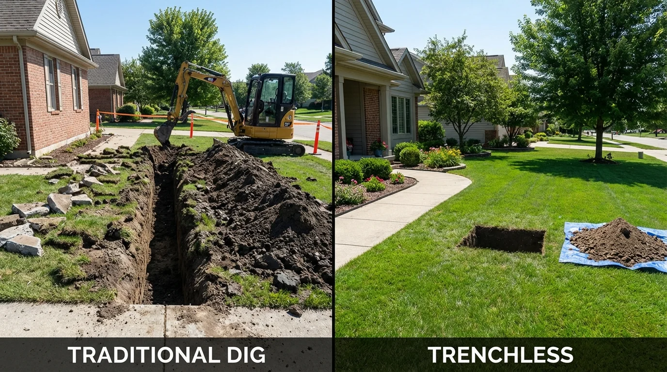 Trenchless sewer repair with minimal yard damage versus traditional excavation in Sardis, MS